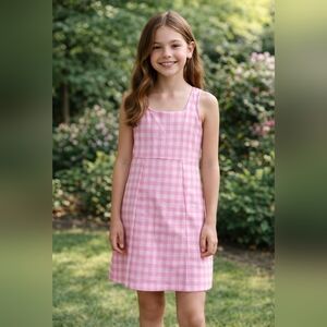 Old Navy Sz 10/12 Girls Pink Check Dress Gingham Pull Over Sleeveless NWT